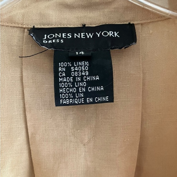 Linen Tab Sleeves Button Front Gold Shirt Dress Jones New York Womens Sz 14 - Picture 7 of 8